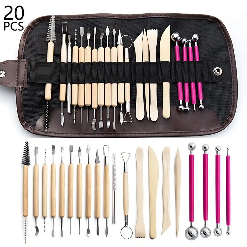 Cross-border clay tools 20-piece set, ceramic figure making, carving knife, pill stick, pen curtain, stone plastic clay tools