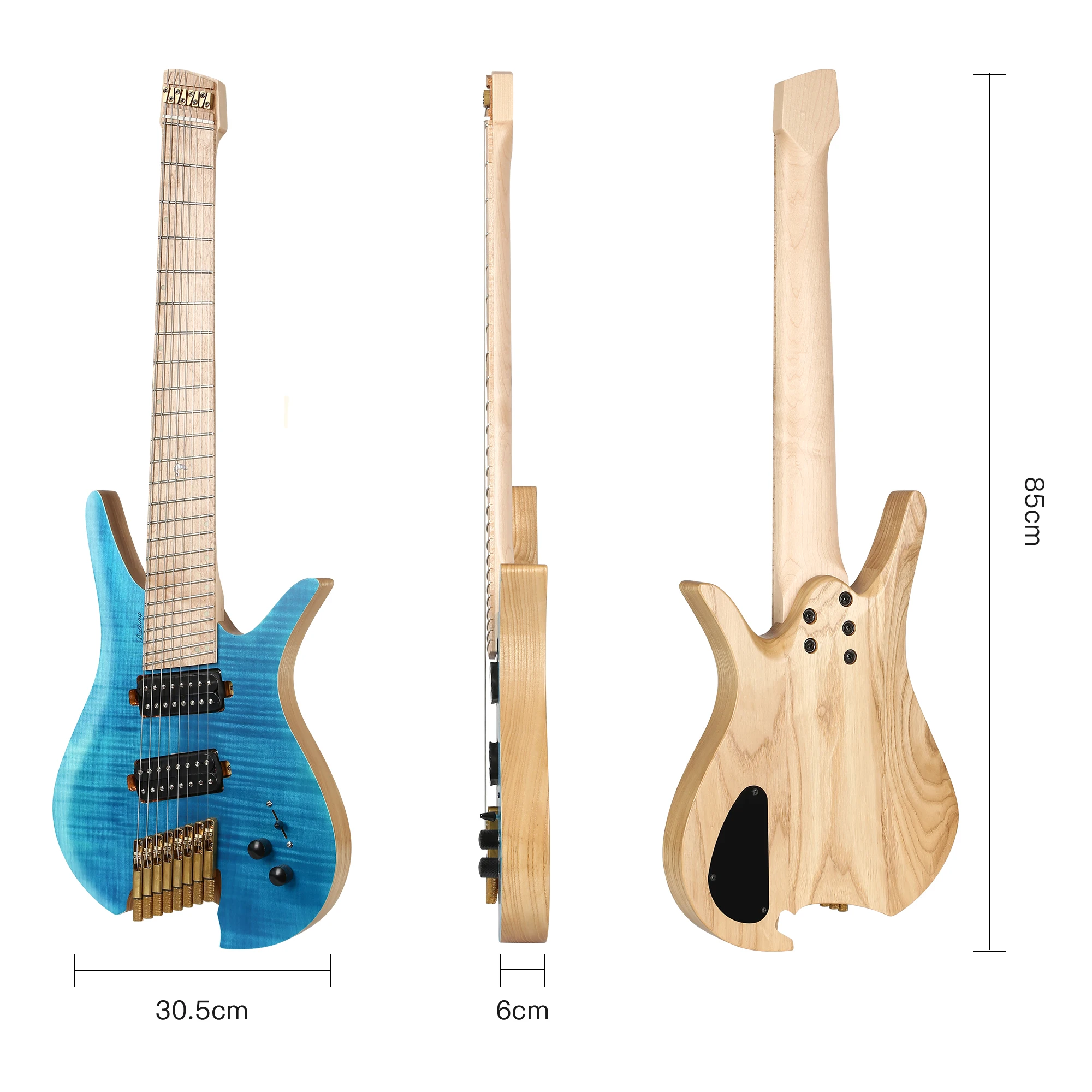 Batking  8 String  Fanned Fret Headless Electric Travel Guitar with Multiscale Birdeyes Fingerboard  Of Luminous Inlay
