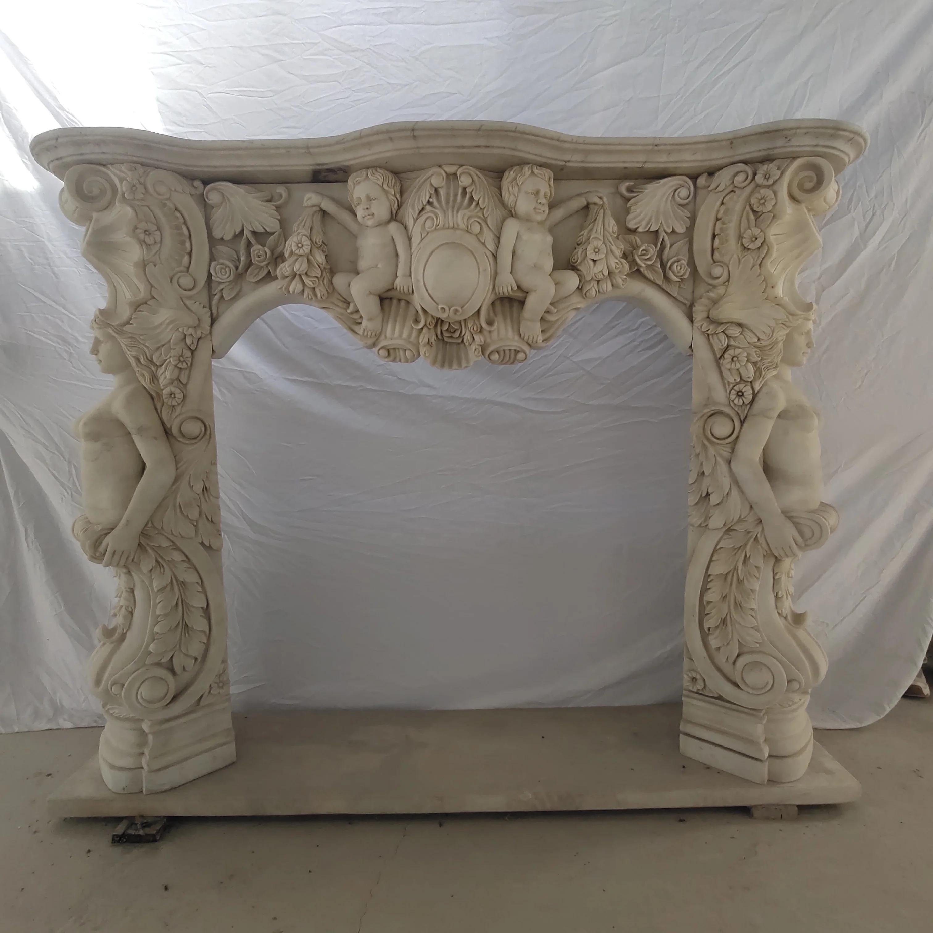 freestanding large sculpture carved white marble chimney fireplace surround from china