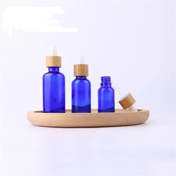 50ml bamboo dropper essential oil blue bottle for hair oil with bamboo cap
