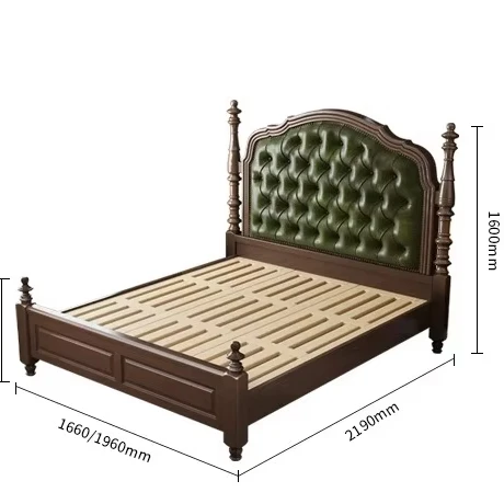 American Countryside Solid Wood Bed Platform Bedroom Storage Leather Upholstered Beds Retro Style Double Bed