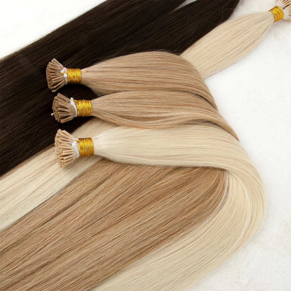 Wholesale European Double Drawn cuticle remy aligned keratin I tip Human Hair Extensions