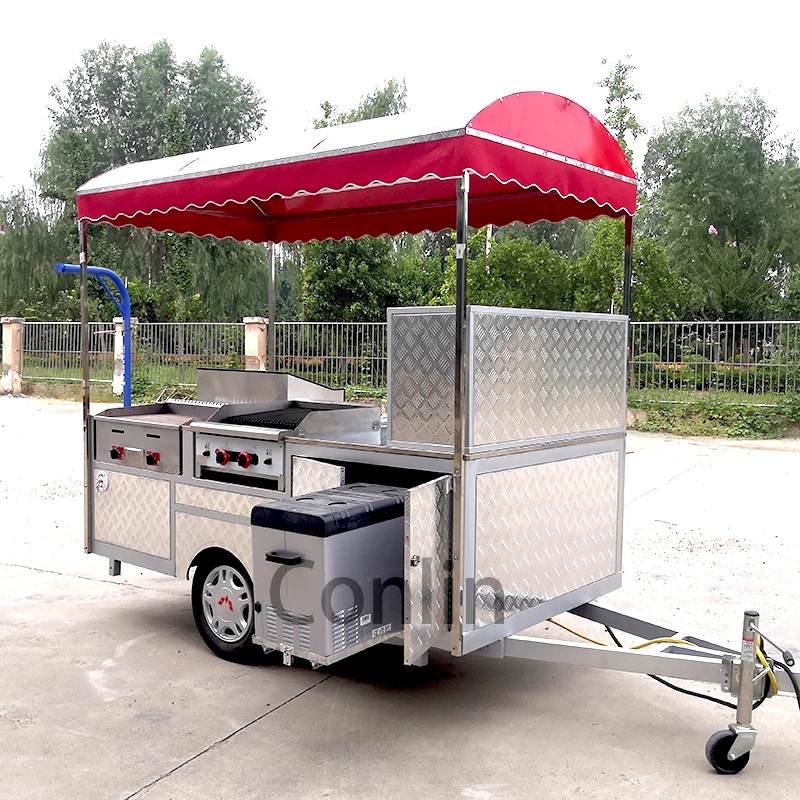 New Design Hamburger And Hot Dog Carts Commercial Mobile Grill Cart Stainless Steel Mobile Food Cart For Sale