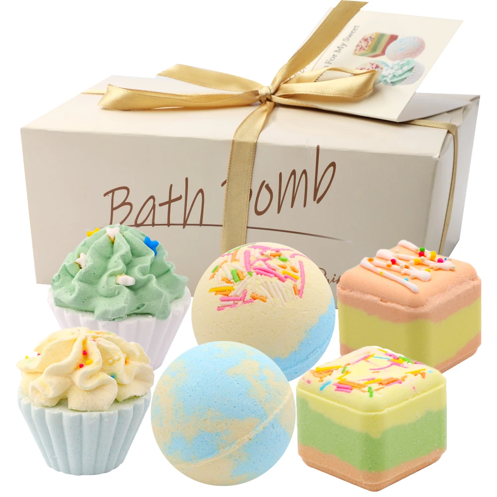 Wholesale Private Label Natural Aromatherapy Lavender Vegan Luxury Bubble Kid Cute Handmade Cupcake Fizzy Bath Bombs Gift Set