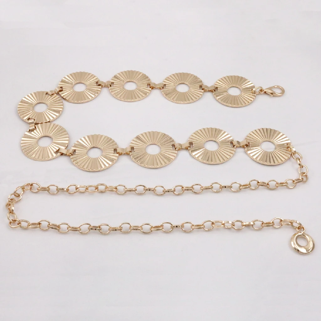 Fashion Metal Round Adjustable Beautiful Light Gold Adjustable Cowgirl Waist Coin Chain Golden Belt Cadena De Cintura