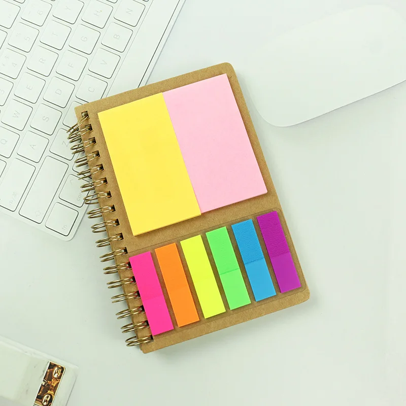 Eco Friendly Spiral Notebook Kraft Paper Notebook with Pen and Sticky Notes