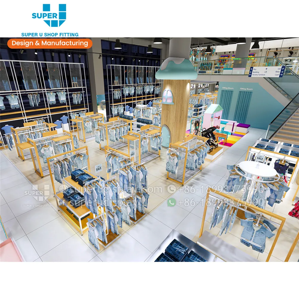 China Guangzhou Custom Retail Kid Clothes Store Design Children Display Furniture Baby Shop Design Fixture Kids Clothes Display