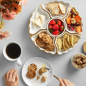 12 Inches Lazy Susan Appetizer Serving Dishes Snack Tray Dessert Trays With Wood Holder Removable