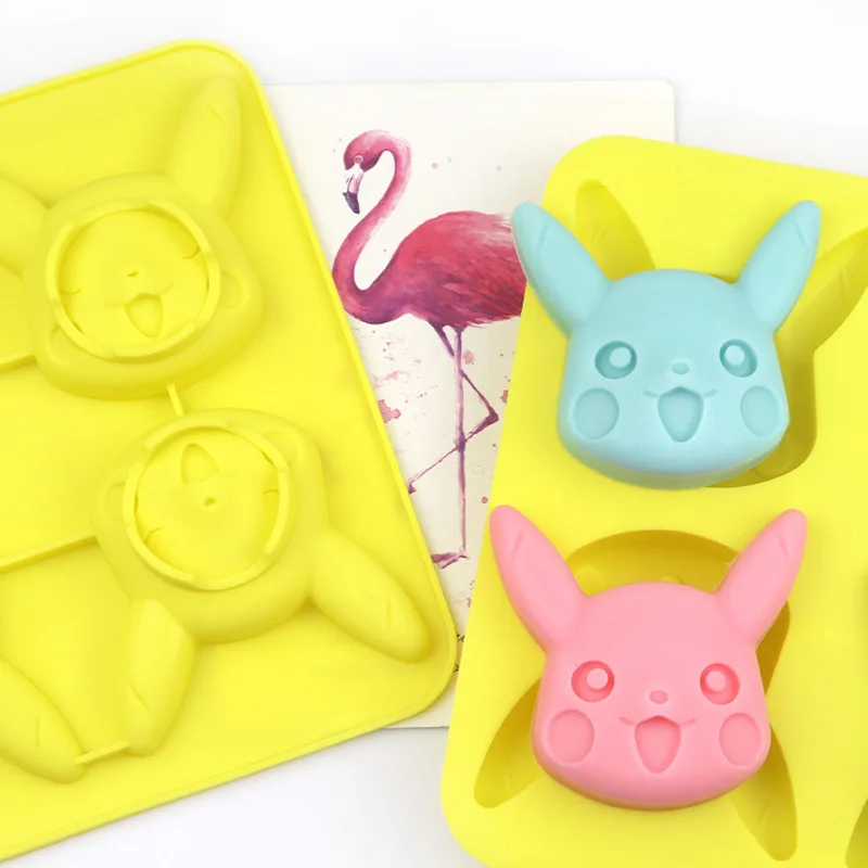 New Arrival Wholesale 4 Cavities Silicone DIY Mousse Cake Mold Pikachu Ice Cube Tray Chocolate Cookie Soap Baking Moulds