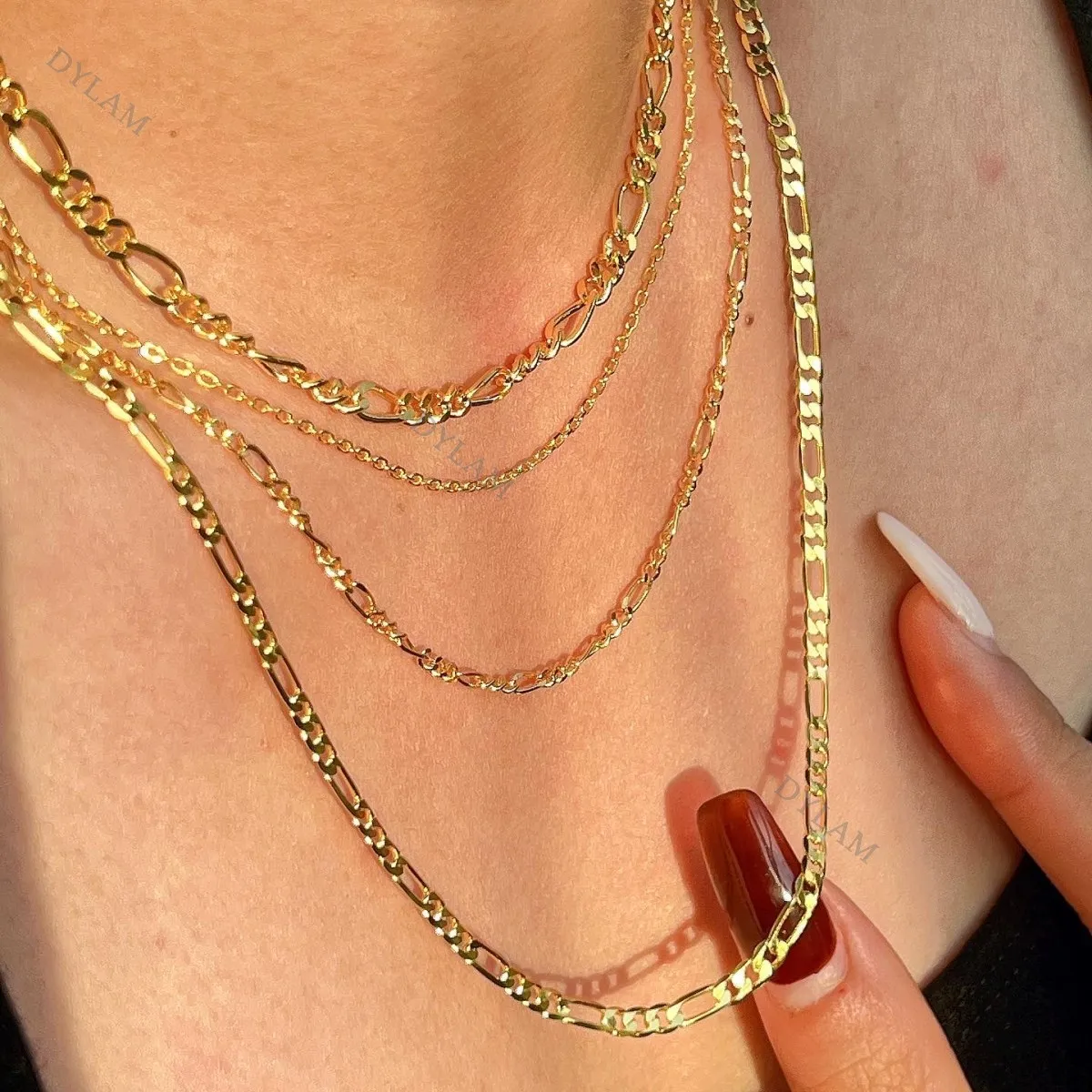 Dylam с многослойным покрытием для штабелирования и цепочкой плетения Фигаро Ожерелье высокого качества ручной работы по индивидуальному заказу Модные металлические стерлингового серебра 925 серебряное ожерелье