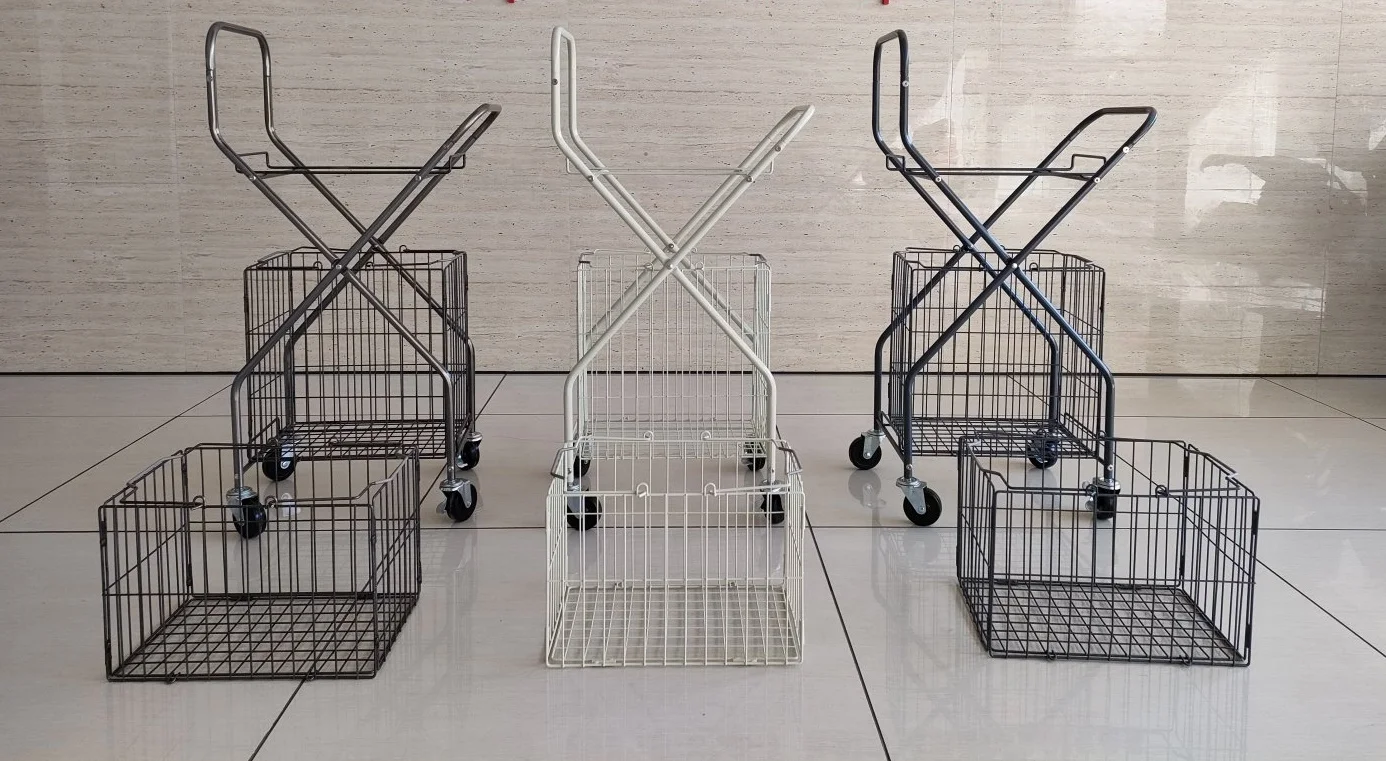 Durable Steel Laundry Cart with Removable Basket Collapsible Laundry Basket Metal Laundry Hamper On Wheel For Sale