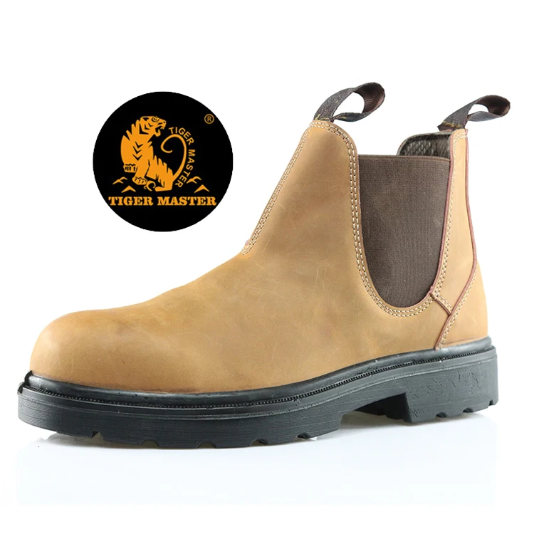 
High ankle oil slip resistant nubuck leather double elastic gore labor protection puncture proof safety men boots steel toe cap 