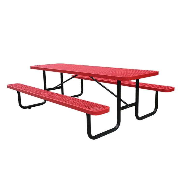 Outdoor commercial 6 ft  8ft metal picnic table with bench garden furniture steel dinning table outside patio coffee table
