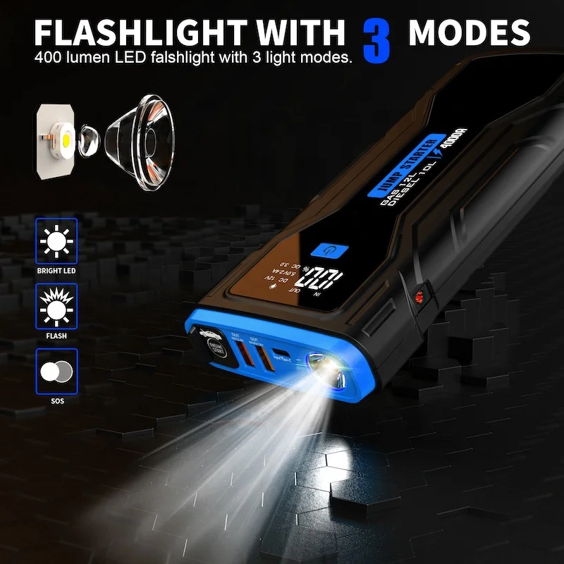 Super Capacitor 4000A 12V  Jump Starter power bank battery air compressor  car jamper