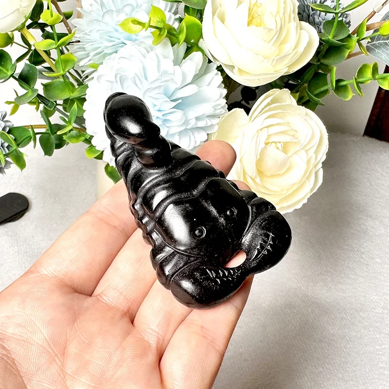Wholesale crystal carving natural black obsidian quartz crystal scorpions statue for gift decoration