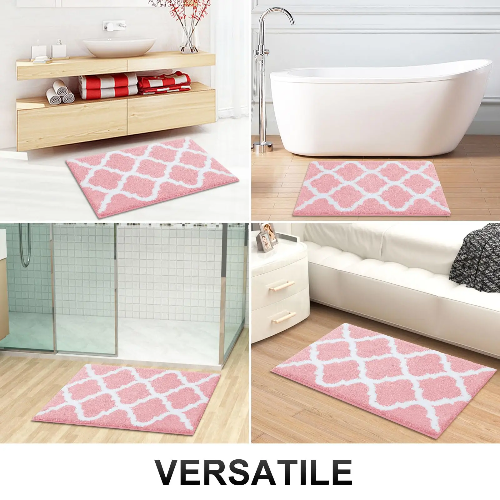 Soft Absorbent Microfiber Bathroom Rugs Non-Slip Shaggy Shower Carpet Machine Wash Dry Bath Mats for Bathroom Floor Tub Shower