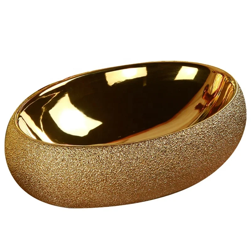 Golden Flower Electroplating Bathroom sink Wash Hand Basin oval shape counter top art basin sink