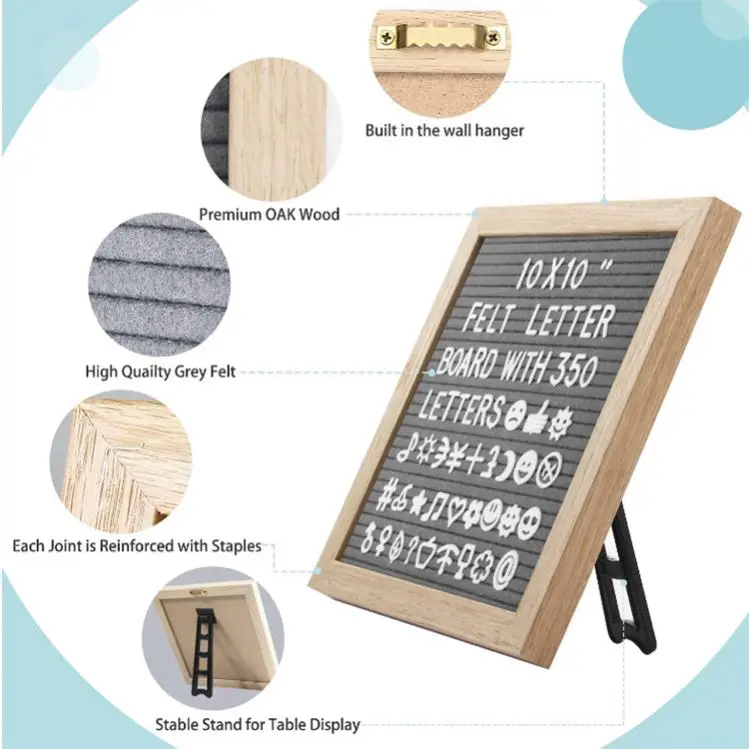 10 * 10 oak gray frame letter support message board announcement Office Wooden felt letter board