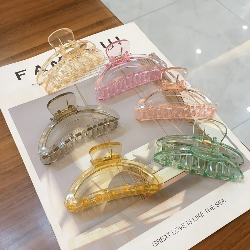 DOWELL Korean jelly-colored semi-circular simple large plastic square transparent hair claw clips