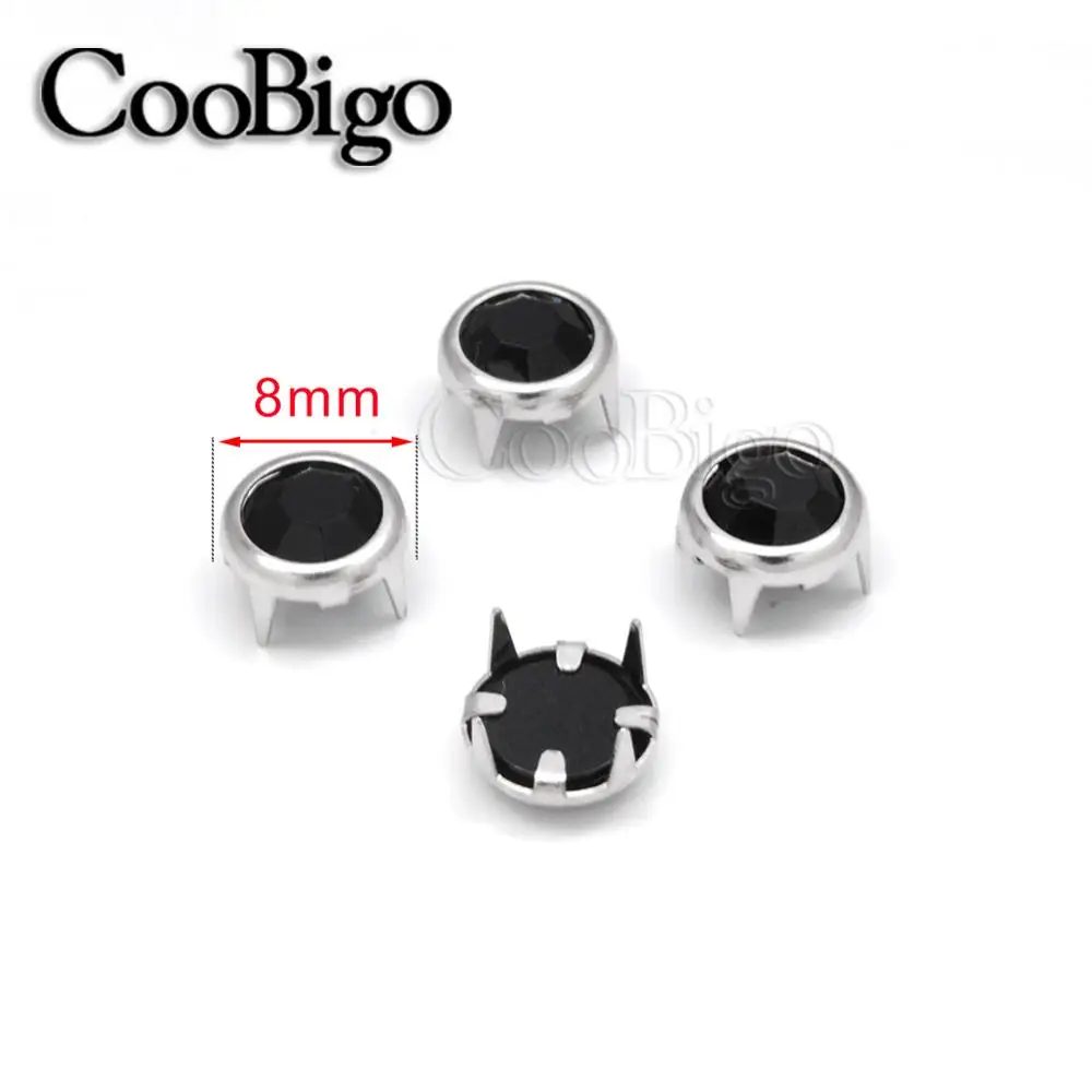 200 шт 8 мм когтистой горный хрусталь Круглая оправа, шпильки DIY заклепки Шляпки Гвоздя шипованные ботинки кепки сумки для одежды аксессуар # GZ080-8