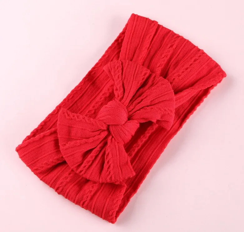 Baby Braid Nylon Bow Headband Cable Knitted Hair Band Solid Wide Headbands Turban Elastic Head Wraps Hair Accessories For Kids