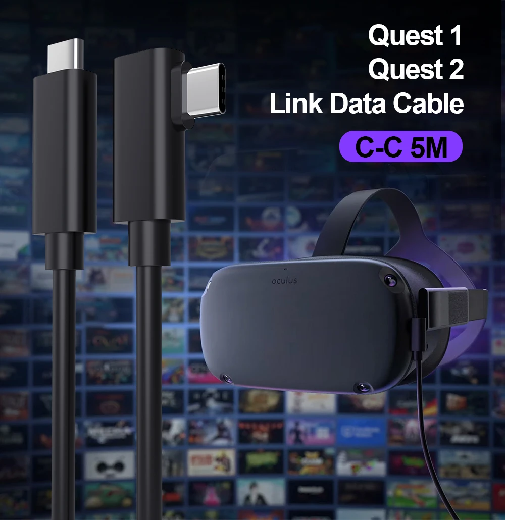 Factory Customized 5M Black For VR Glasses Game Play For Quest 90 Degree VR Cable