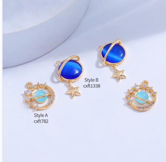 Zhongxing New Trend Gold Plated Micro Zircon Planet Shape Pendant Pink Star Moon Mysterious zircon jewelry set