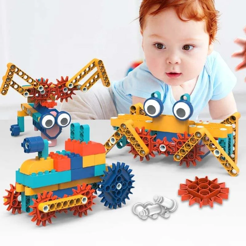 New 116pcs STEM toy building blocks electric gear drive DIY engineering construction building toy sets with motor