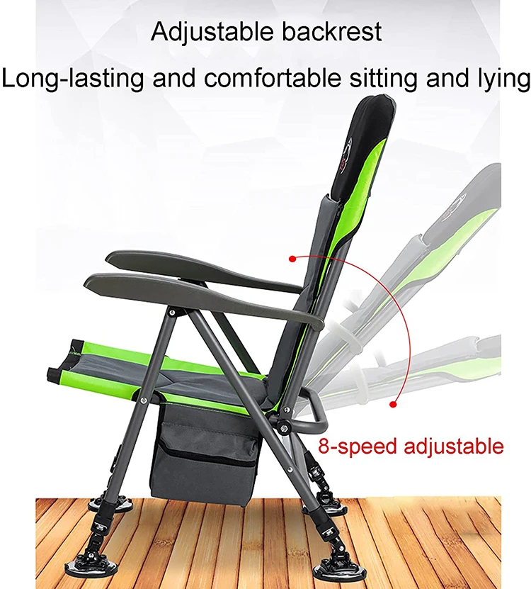 Portable Folding Beach Fishing Bed Chair Adjustable Recliner outdoor  army Green beach aluminum alloy fishing chair