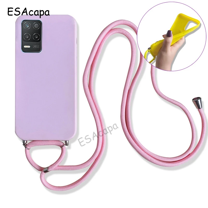 Necklace Lanyard Rope Soft Case For OPPO Realme 8 V13 5G GT NEO C21 X7 Q2 Pro Silicone Phone Case For OPPO Realme V11 V3 C17 7i