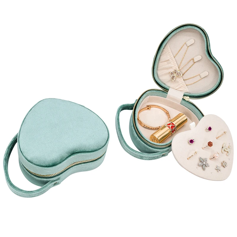 New Arrival Heart Shape Velvet Portable Jewellery Box Low Moq Travel Jewelry Case