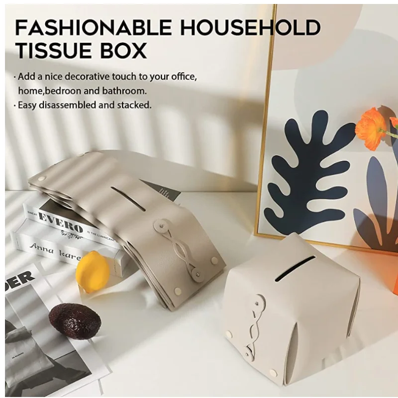 Tissue Box Cover Soft PU Leather Napkin Holder Living Room Kitchen Desktop