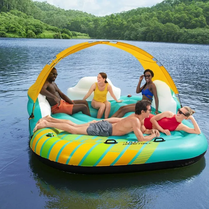 Best High quality 6 person Inflatable beach floating party island Sunny lounge custom floating mat for pool