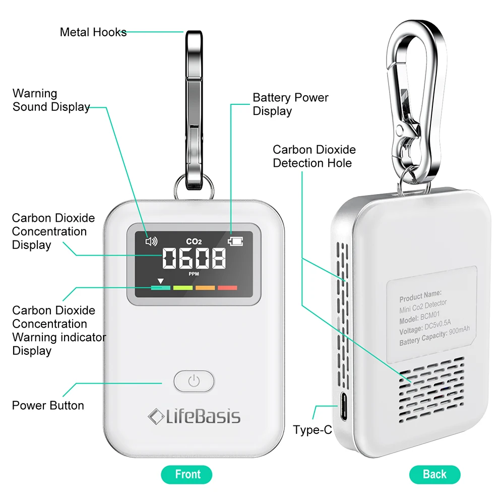 High Accurate Recharge co2 Monitor Sensor Portable Carbon Dioxide co2 Detector Wireless Air Quality Monitor Detects