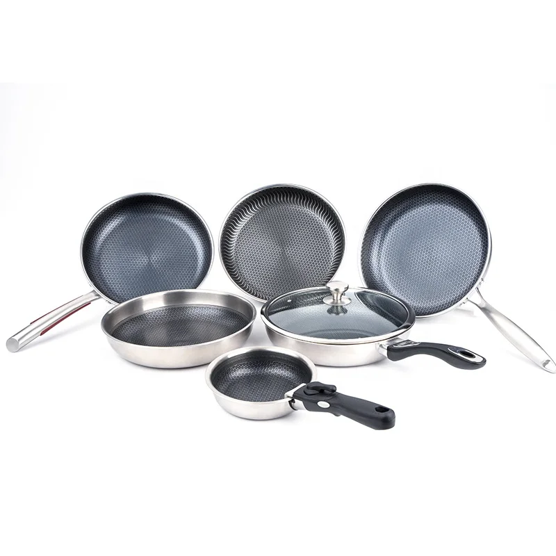 Quality honeycomb triply nonstick cookware 24cm 26cm 28cm detachable handle cookware 304 1810 stainless steel non stick fry pan