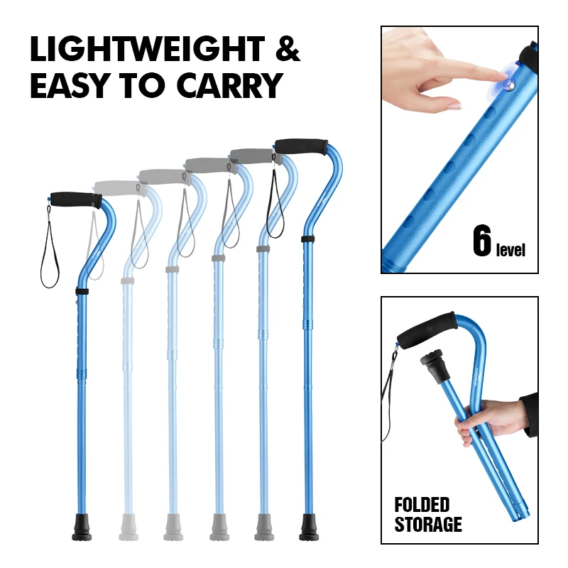 RTS Single Bigger Base Folding Adjustable Aluminum Alloy Walking Stick Cane