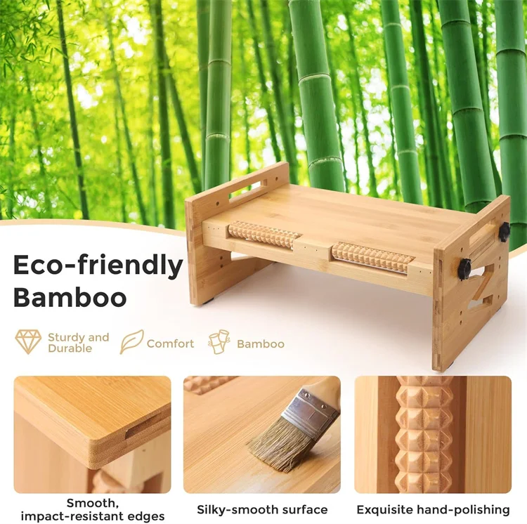 Ergonomic bamboo Office Foot Rest with 5 Adjustable Height Position