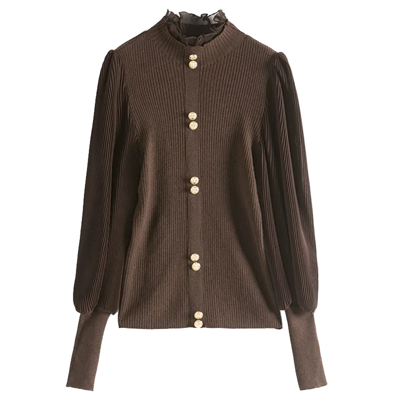 Женский классический элегантный однотонный Кардиган с длинным рукавом, свитер оверсайз, кружевной женский короткий вязаный кардиган