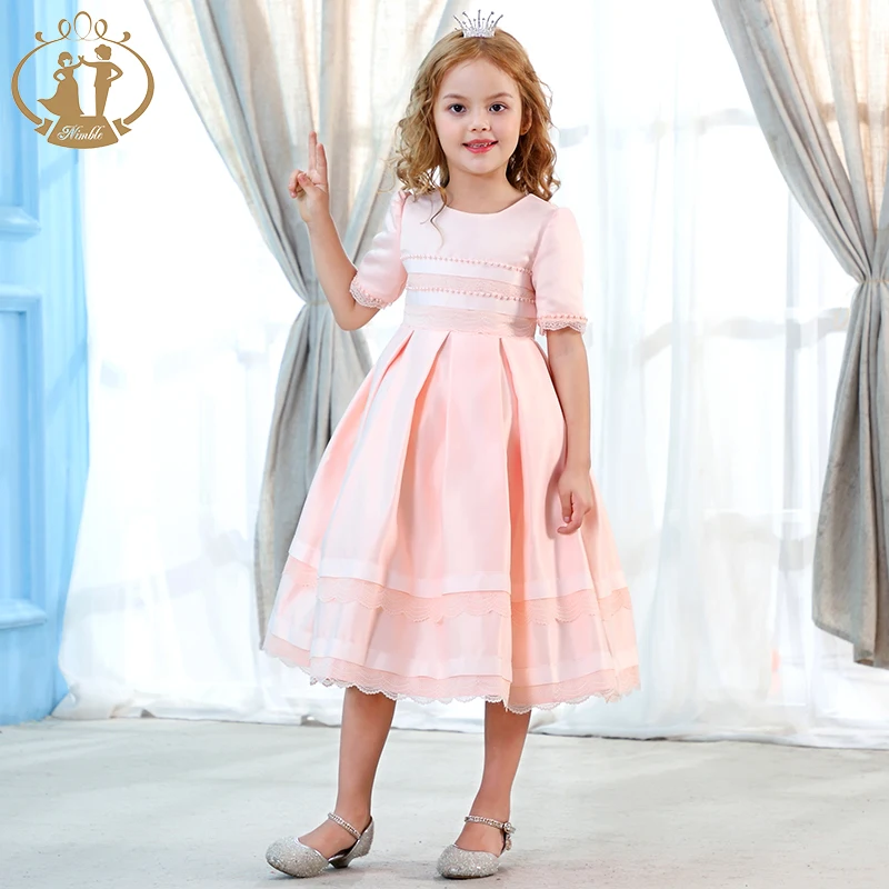 Nimble New Design 2020 Formal Orange Pink Evening Dress Girl Embroidered Beautiful Tuxedo Flower Dress With Beaded