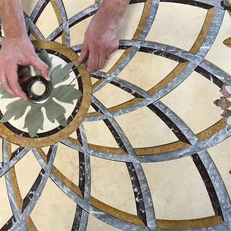waterjet marble mosaic floor medallions pattern villa flooring tiles interior floor lobby living room entry design