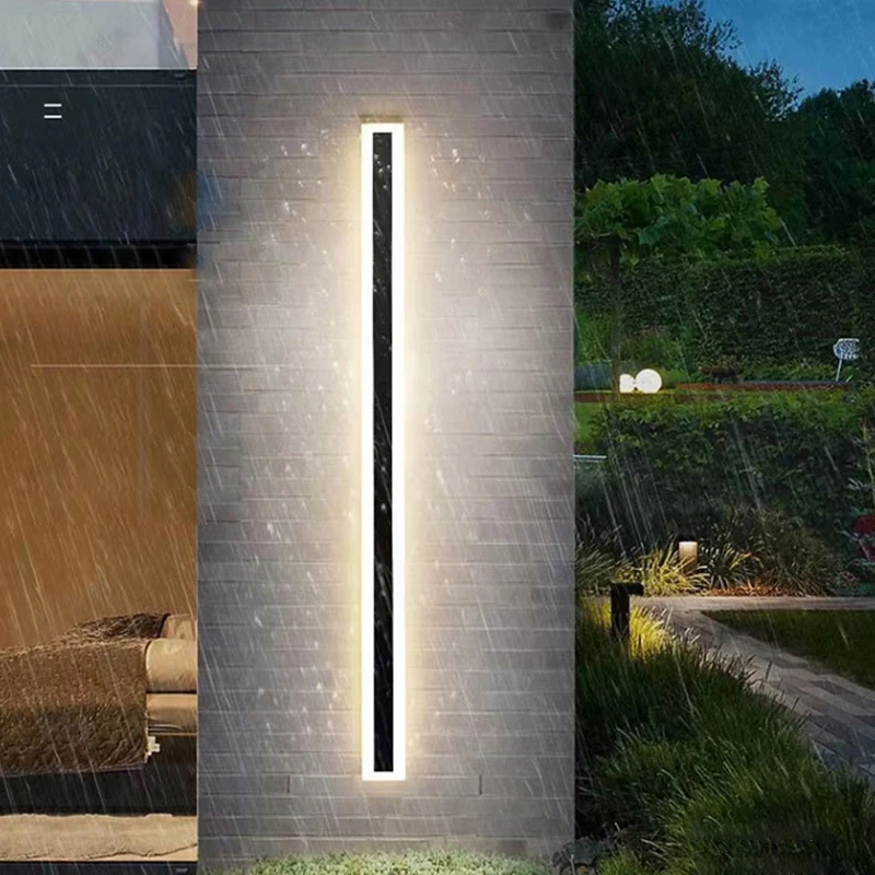 Modern high-quality villa courtyard solar waterproof wall lamp black strip outdoor wall lamp
