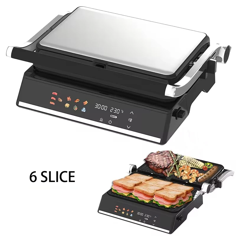6 Slices Digital Detachable Contact Grill Adjustable Temperature and Timer Meat Probe Sandwich Maker Electric