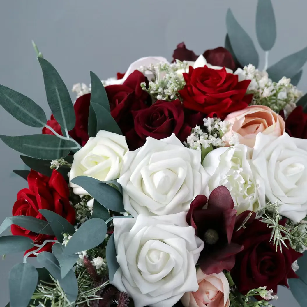 Outdoor Water Drops Holding Wedding Silk Rose Bridesmaid Simulation Artificial Bridal Bouquet Home Party Table DIY Decorations