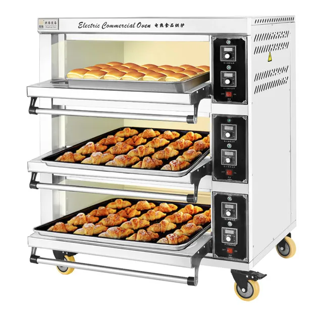 Guangzhou 3 deck 3 trays commercial kitchen oven bakery machine equipment baking oven bread cake deck oven