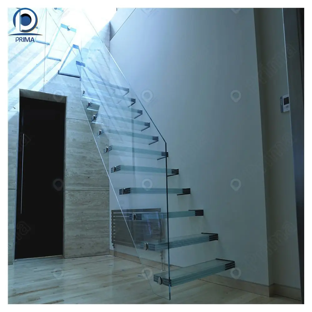 Prima Staircase Glass Luxury Floating Staircase Customized For House Decoration With LED Light
