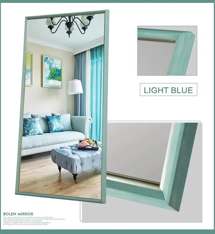 High Reflectivity Anti-explosion Wood Full Length Antique Frame Standing Floor Dressing Bathroom Mirror