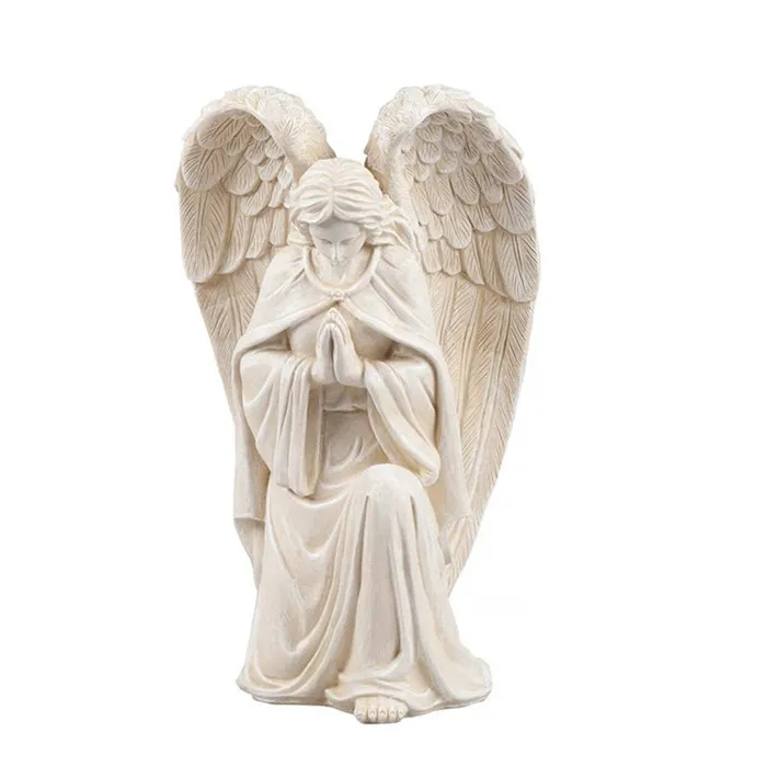 Polyresin/ Resin  White Resin Angel Statue - Religious Garden Statue Remembrance Memorial Guardian Angel 16 inch