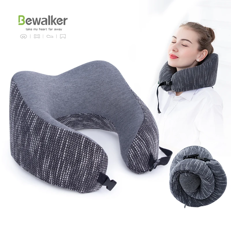 Bewalker Factory Custom Logo U-shaped Upscale Memory foam travel neck pillow rolled up for airplane