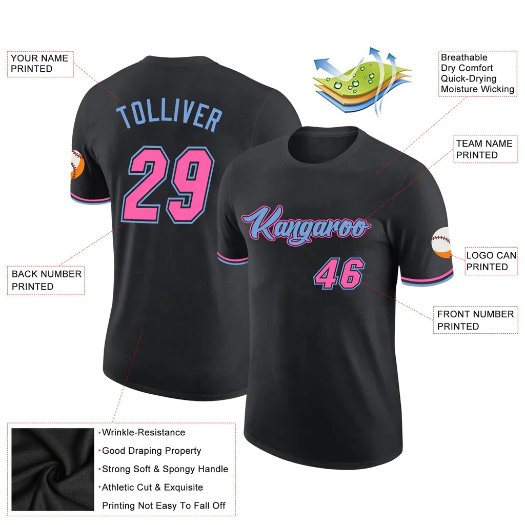 Custom Miami Pink Black  Blue Performance print  T-Shirt
