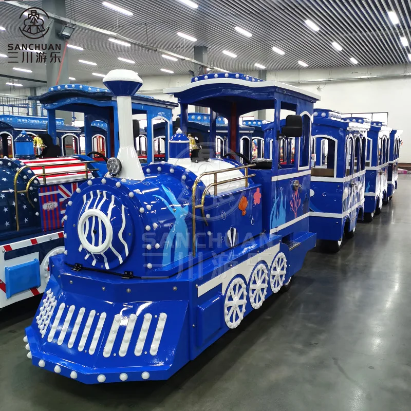 Customized Your Own Train Rides Attraction Road Kids Mini Electric Trackless Kiddie Ocean Amusement Park Train Rides For Sale